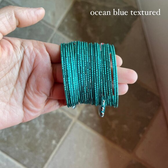 Blue Teal Aquamarine sparkle bangle set princess jasmine bollywood - Picture 12 of 17